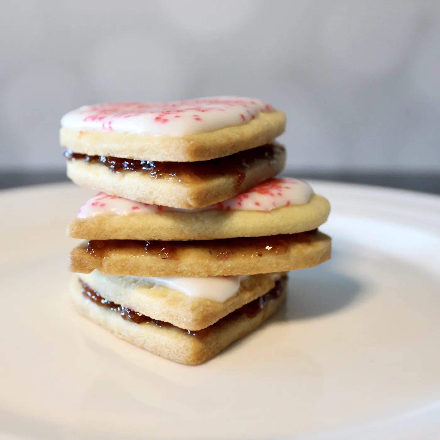 Heart-shaped strawberry jam shortbread cookies